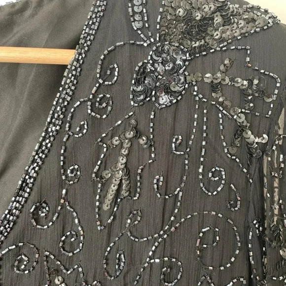 80’s Vintage Black Beaded Silk Top With Shear Sleeves S 2X (Large) New Year’s! - Picture 6 of 15